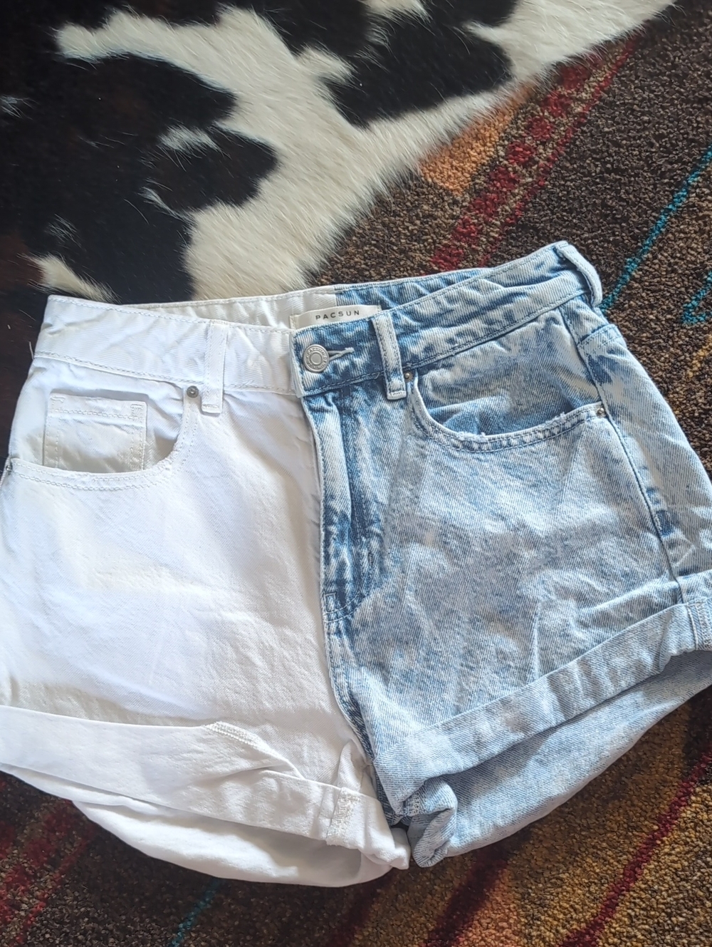 PacSun Two-Tone White and Light Blue Denim Jean Shorts